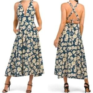 𝅺Nicholas Haisley Fan floral linen midi dress